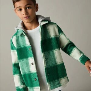 Reiss Green/Off White Mcfadden Wool-Blend Checked-Twill Overshirt